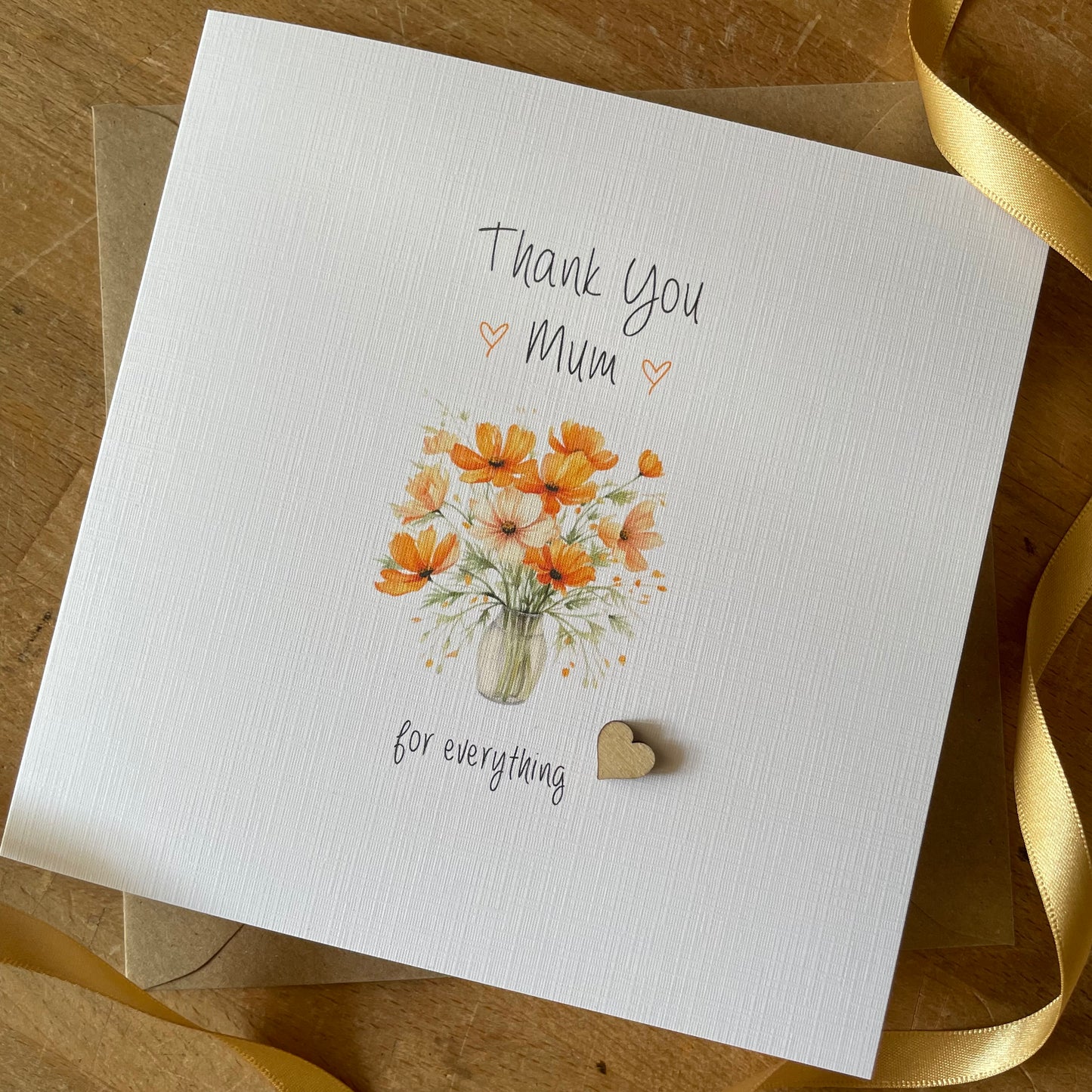 Personalised Thank You Card - Vase of Flowers - Heart Thank You Gift Card, Thank You for Everything, Card for Mum, Nan - any name