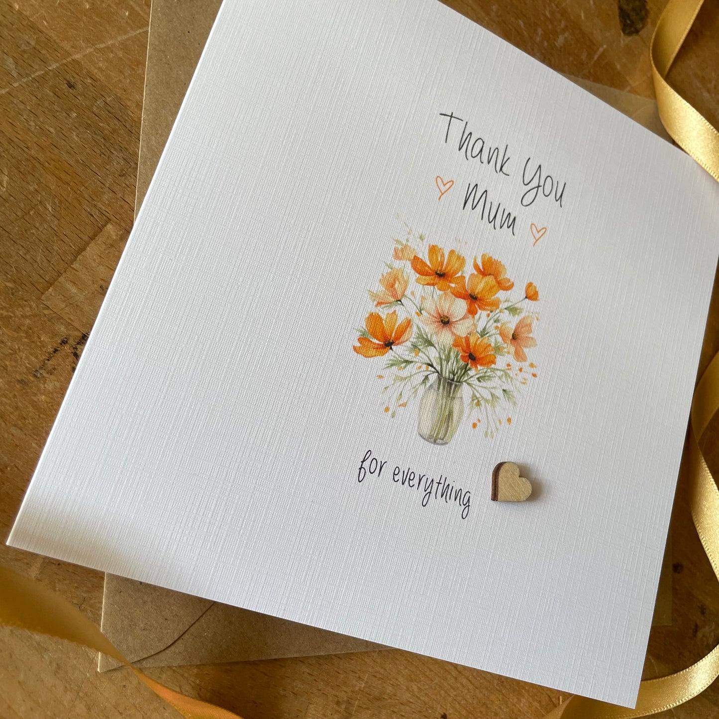 Personalised Thank You Card - Vase of Flowers - Heart Thank You Gift Card, Thank You for Everything, Card for Mum, Nan - any name