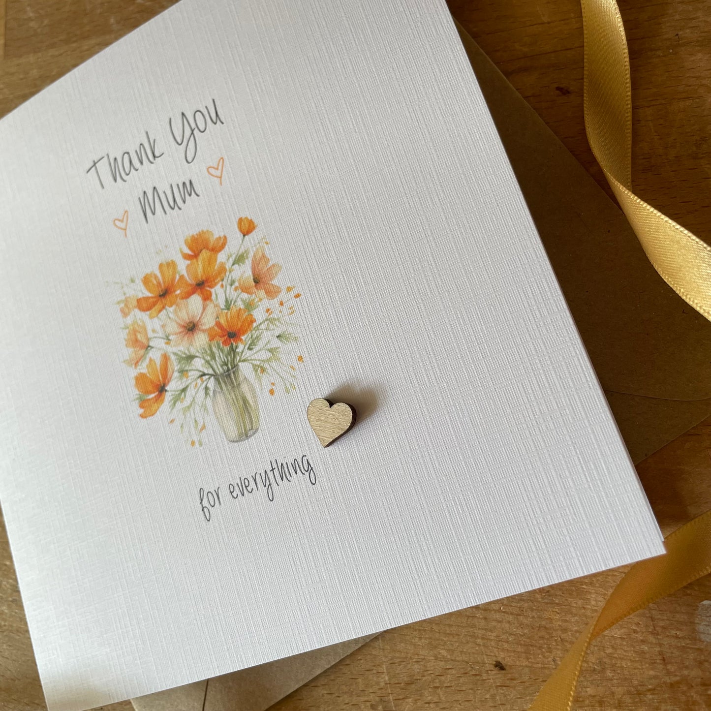 Personalised Thank You Card - Vase of Flowers - Heart Thank You Gift Card, Thank You for Everything, Card for Mum, Nan - any name