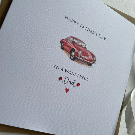 Father's Day Card - Personalised - Red Sports Car - Fathers Day Gift Card - any name