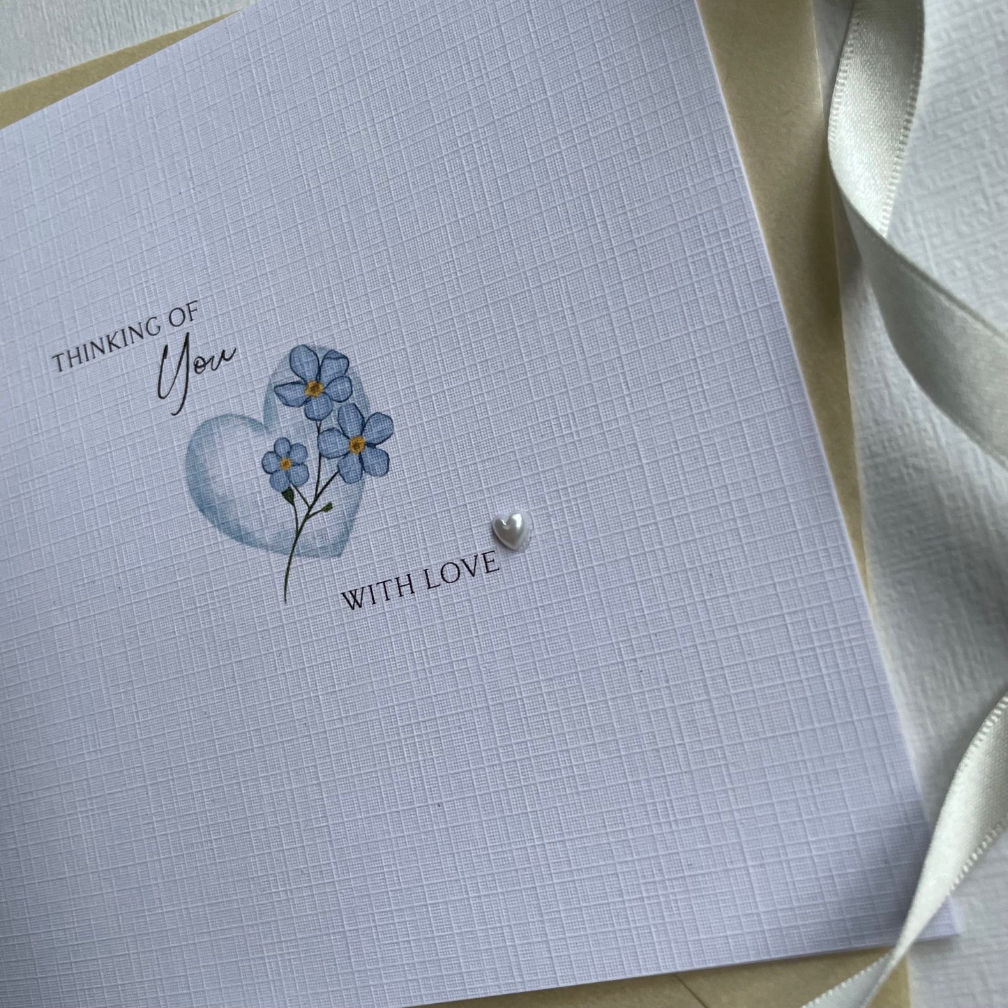 Personalised Thinking of You Card - Forget-me-not Heart - Sympathy, Difficult Times, Bereavement