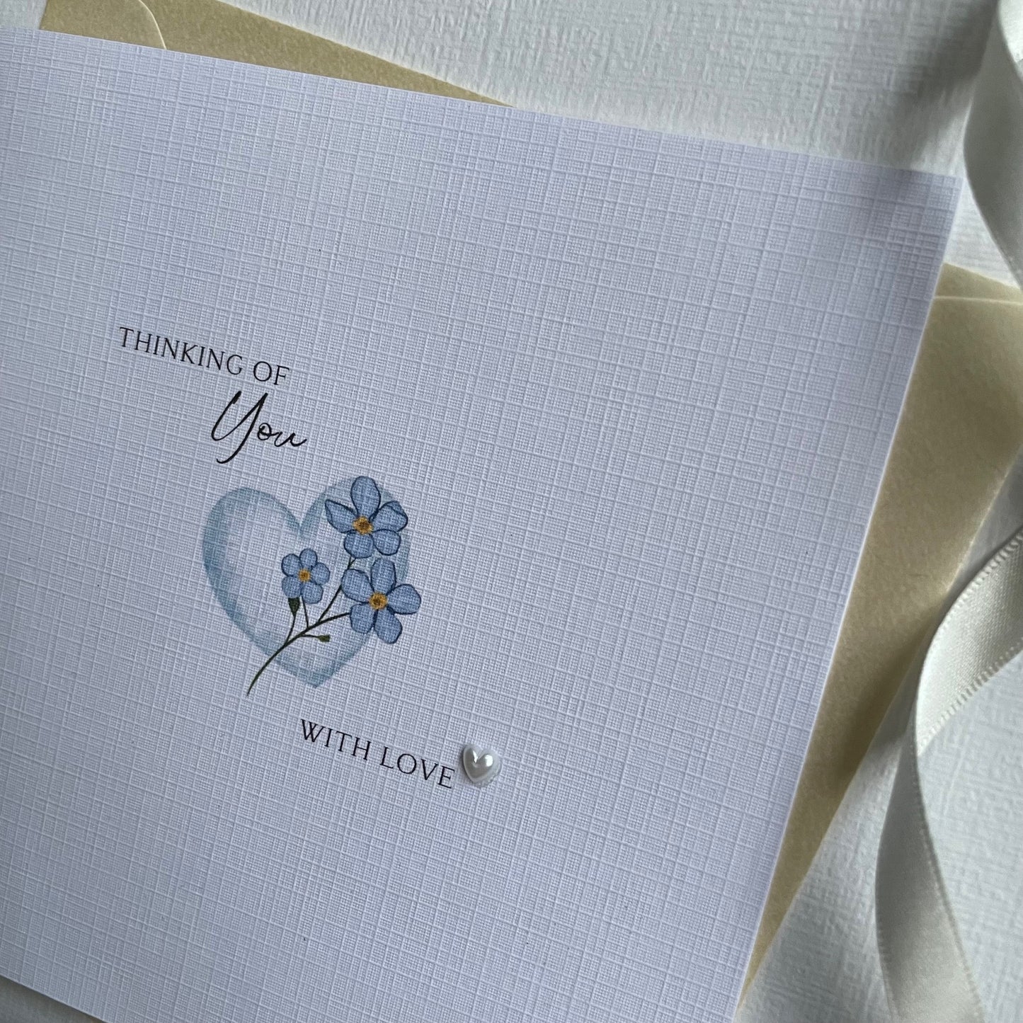 Personalised Thinking of You Card - Forget-me-not Heart - Sympathy, Difficult Times, Bereavement