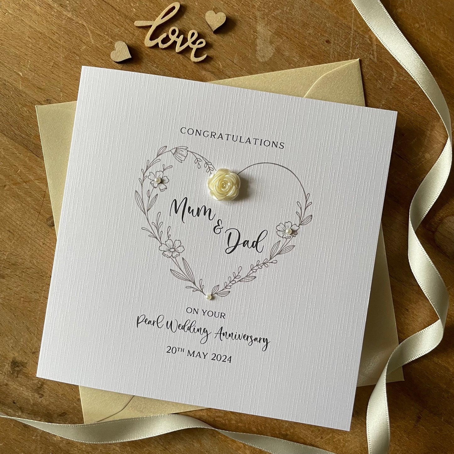Pearl 30th Wedding Anniversary Card, 30th Pearl Flower Heart Anniversary Card, 30 Years