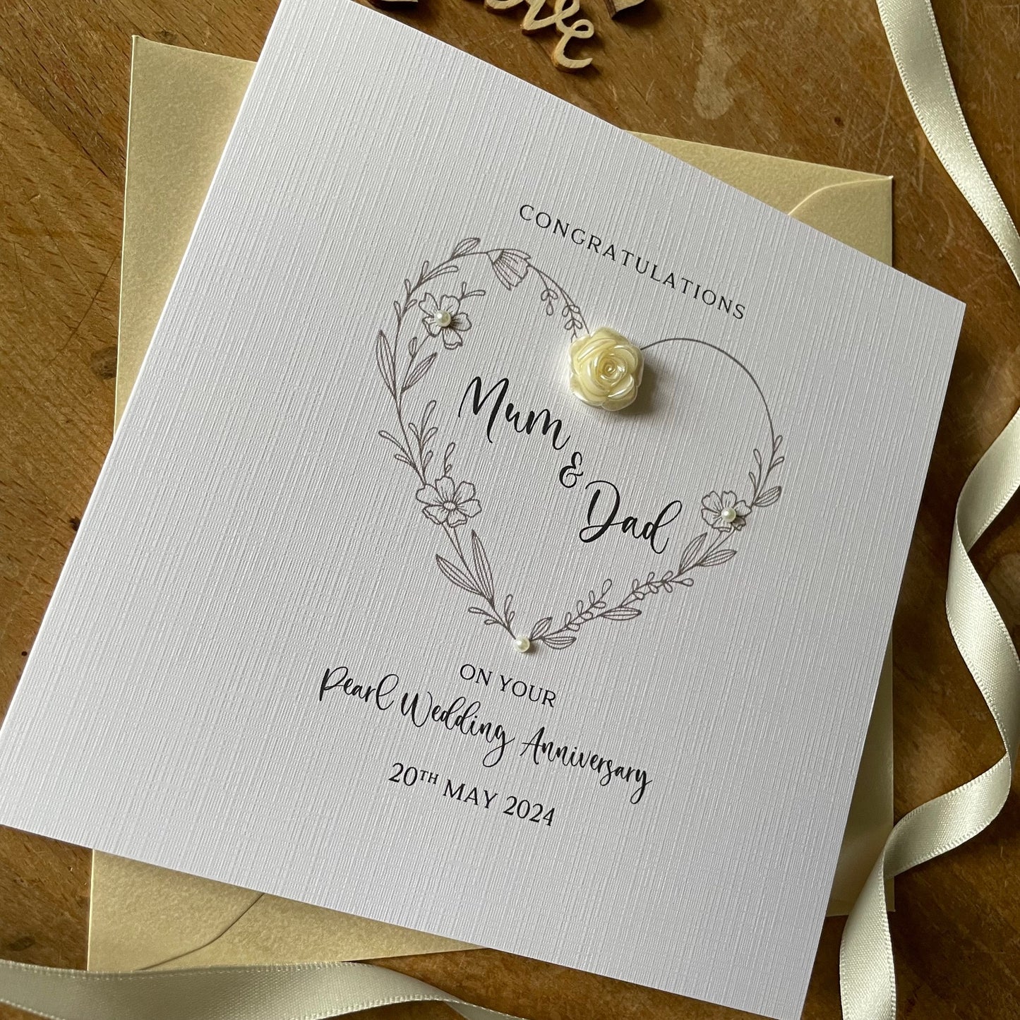 Pearl 30th Wedding Anniversary Card, 30th Pearl Flower Heart Anniversary Card, 30 Years