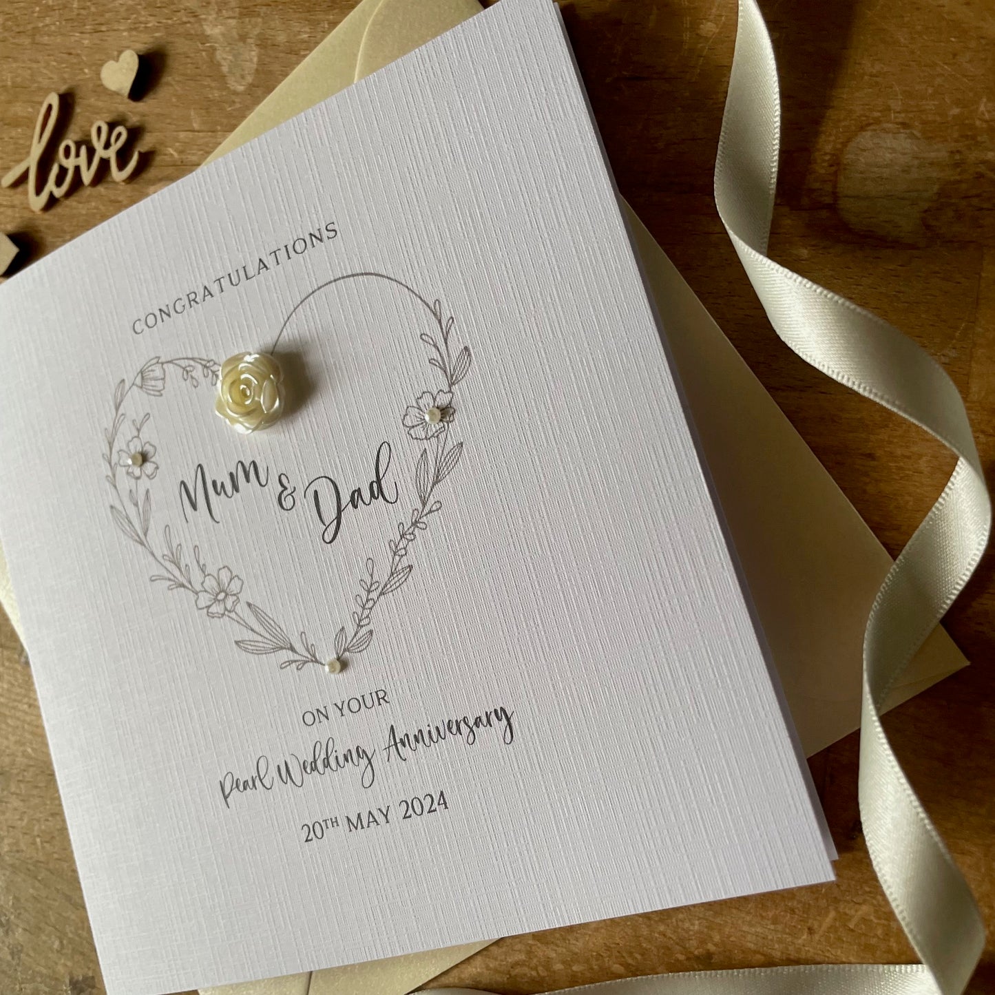 Pearl 30th Wedding Anniversary Card, 30th Pearl Flower Heart Anniversary Card, 30 Years