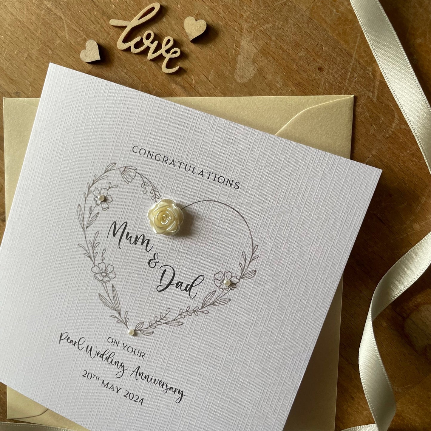 Pearl 30th Wedding Anniversary Card, 30th Pearl Flower Heart Anniversary Card, 30 Years