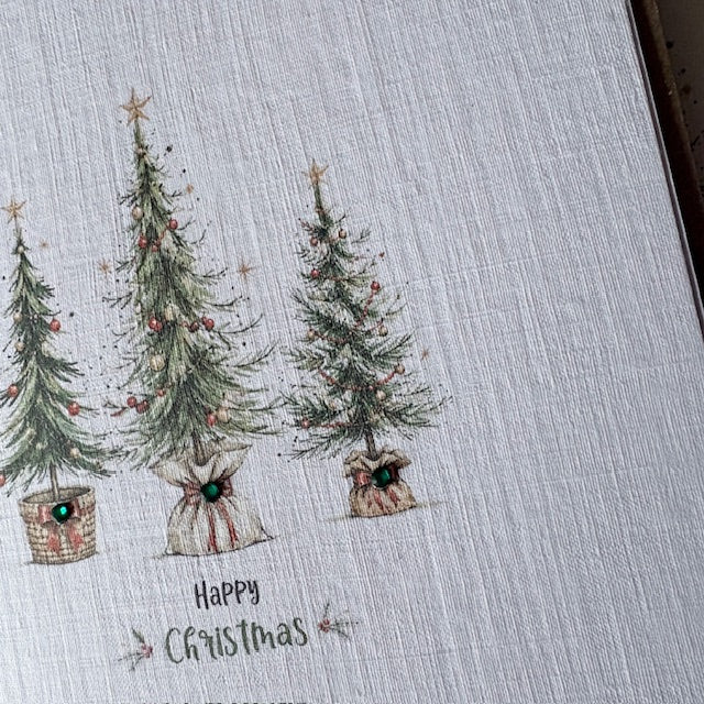Christmas Tree Card Pack with Crystals - Traditional Trees