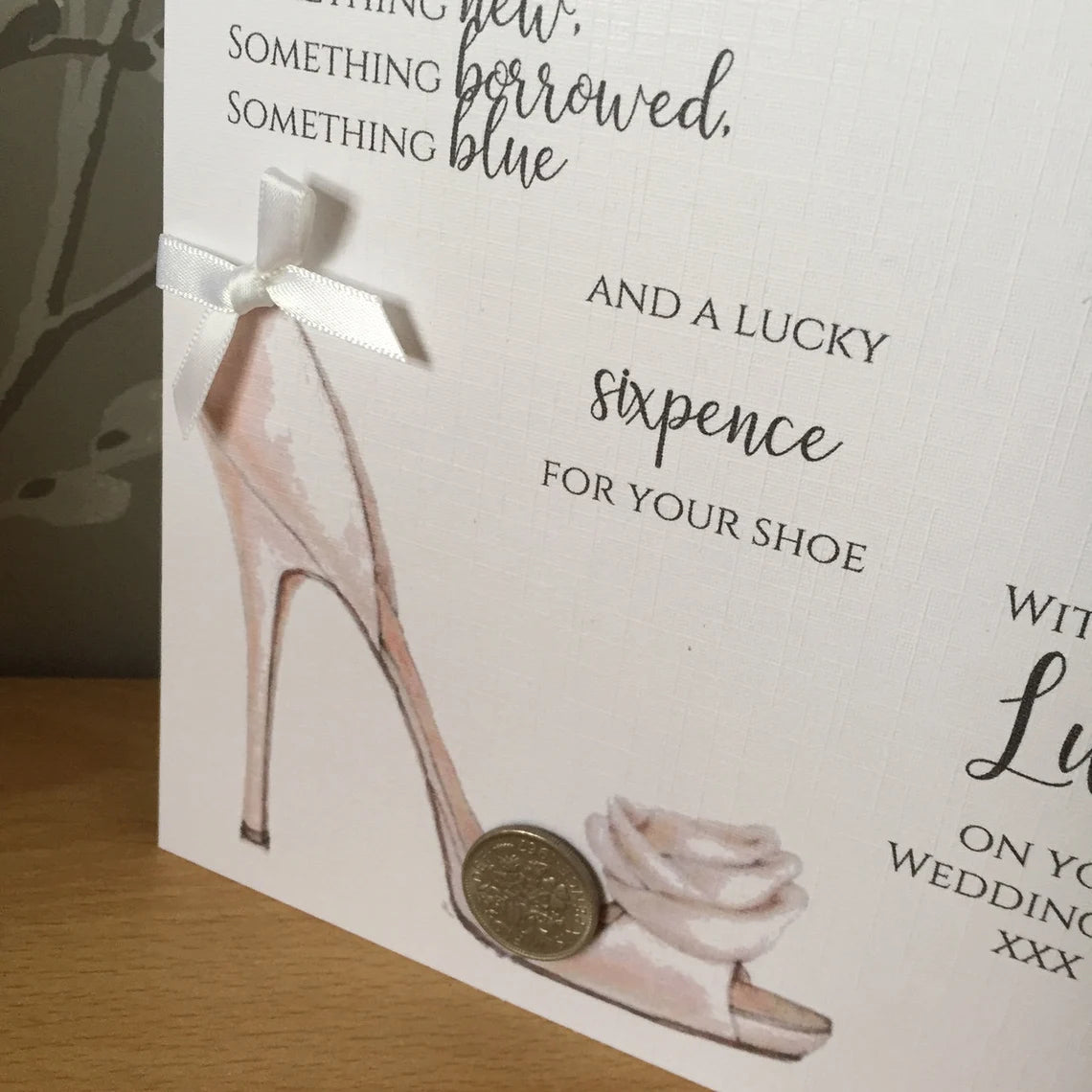Wedding Sixpence Good Luck Card - Personalised Sixpence for Luck Card / Gift, Keepsake Card