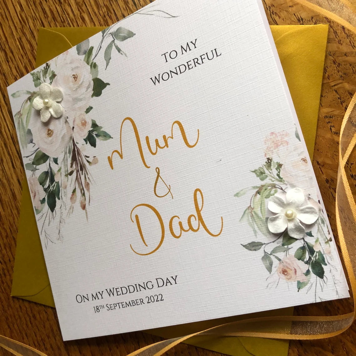 Personalised Wedding Day Card - Cream Floral Thank You Card - any names