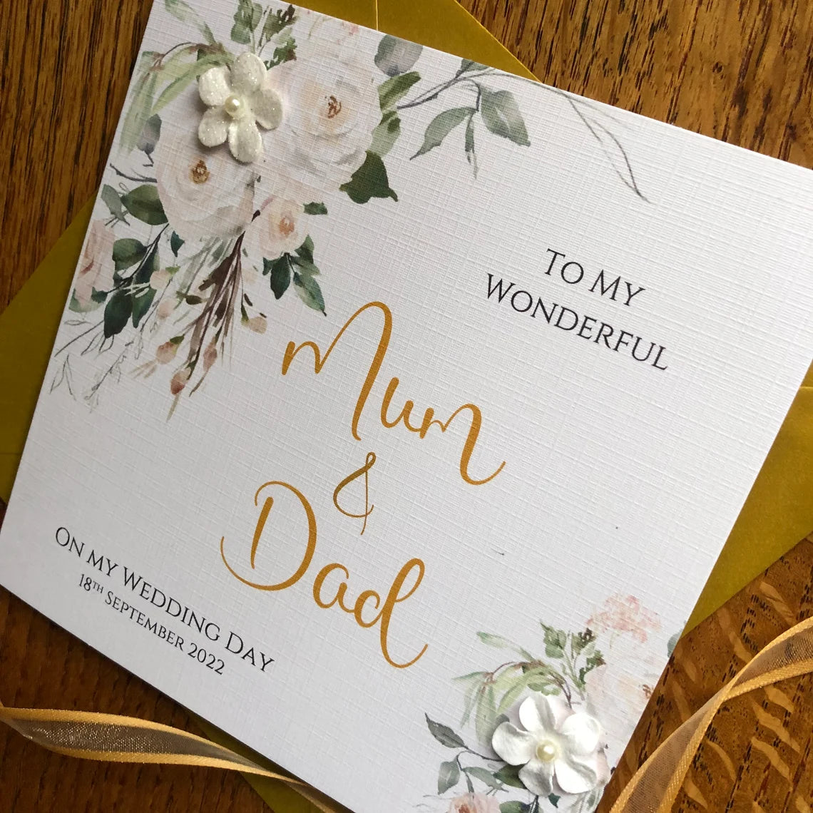 Personalised Wedding Day Card - Cream Floral Thank You Card - any names