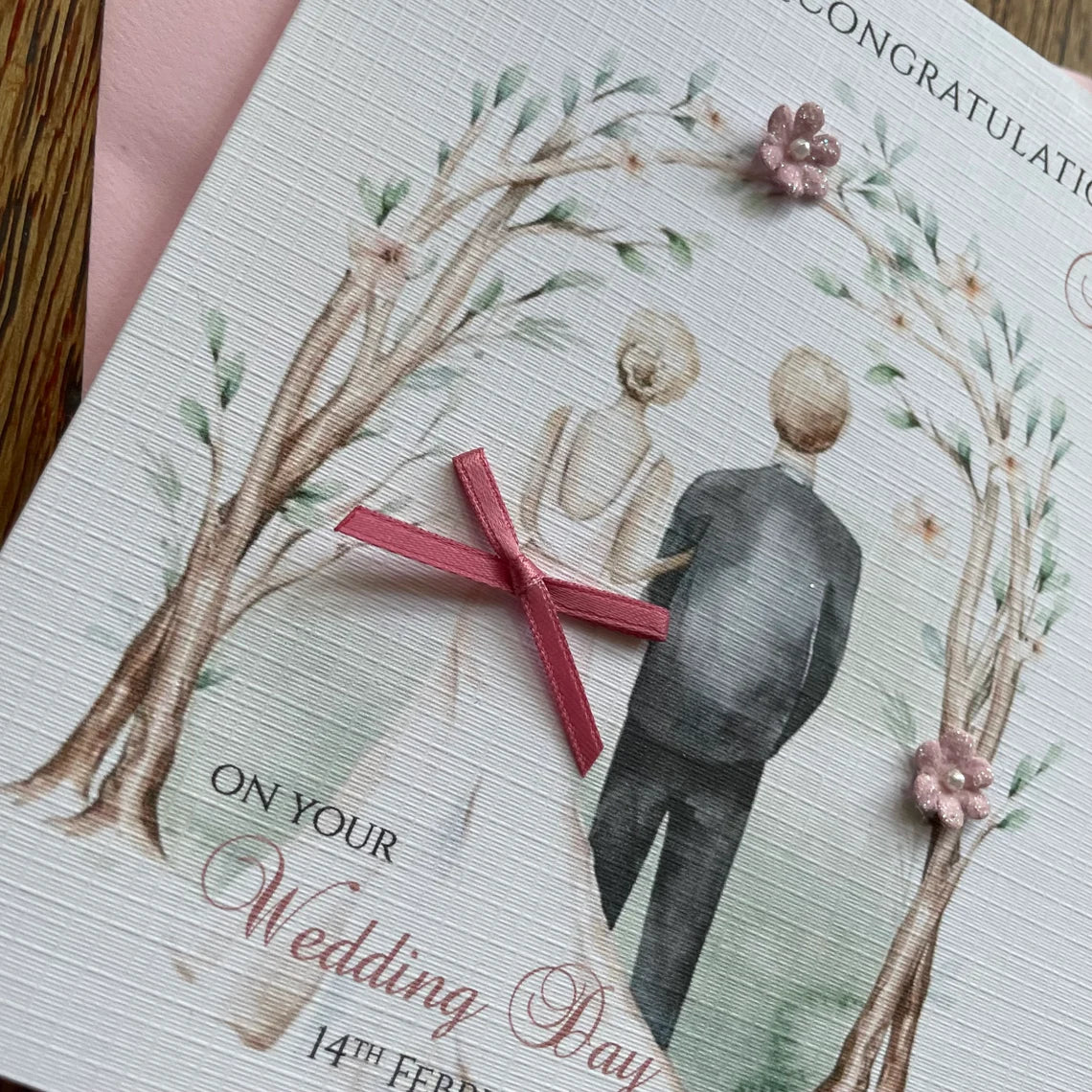 Personalised Wedding Day Card - Floral Bride & Groom Arch - Pastel