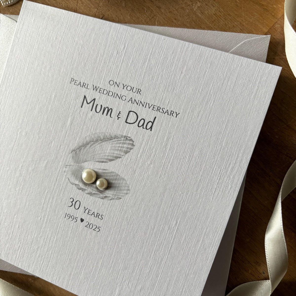 Personalised Pearl 30th Wedding Anniversary Card - Open Seashell with Pearls