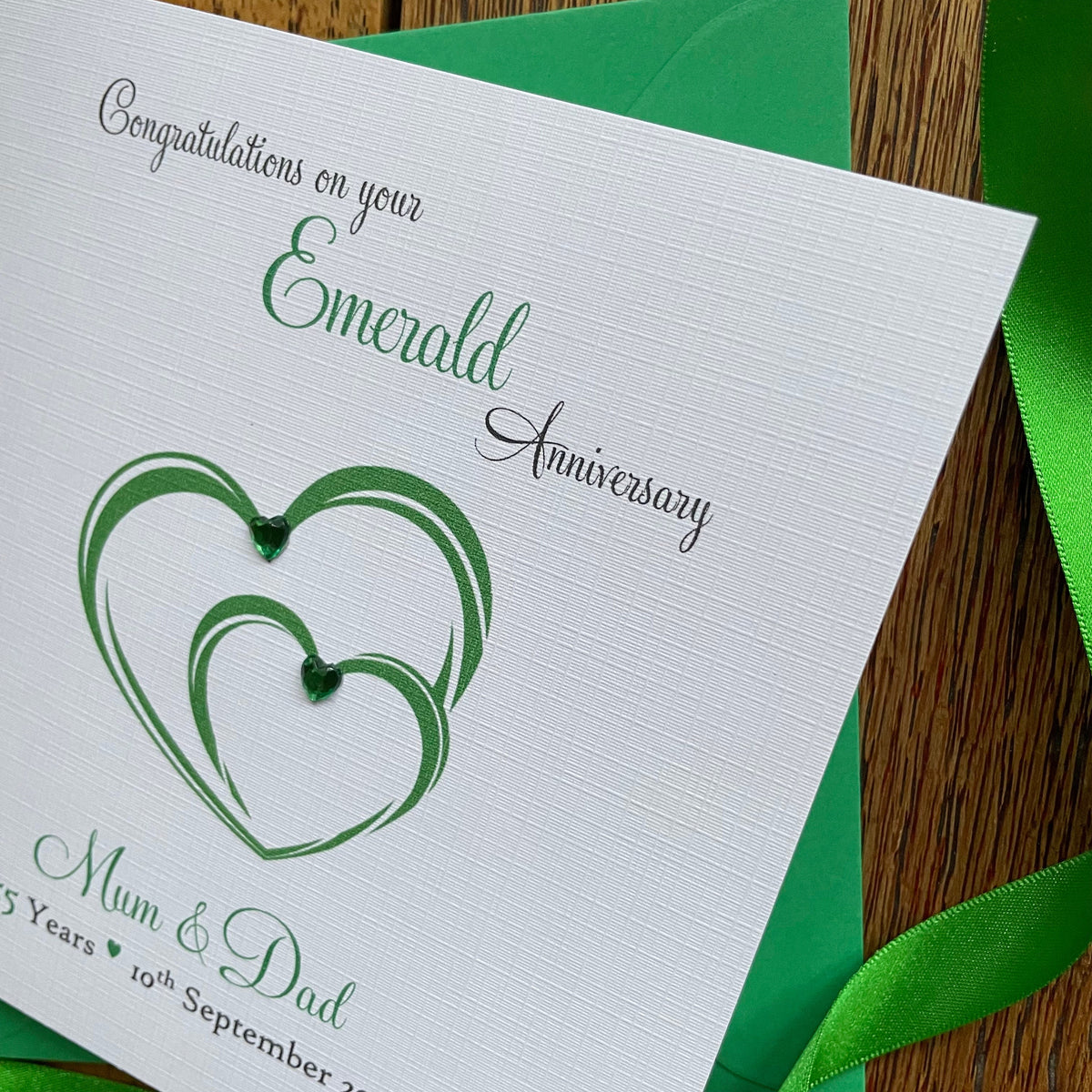 Personalised Emerald 55th Anniversary Card - Interlocking Hearts - photo 4