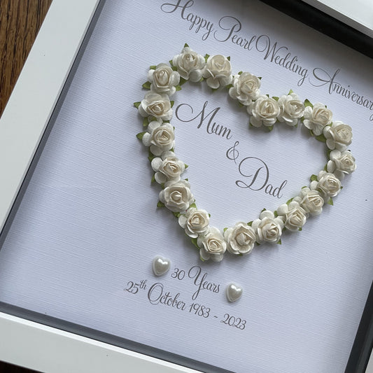 Personalised Pearl 30th Anniversary Frame - Paper Rose Heart - photo 2
