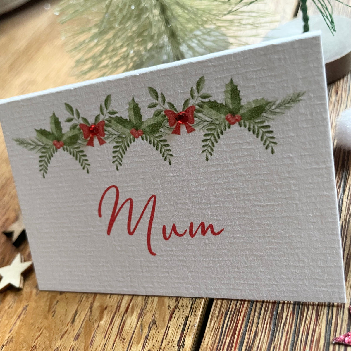 Personalised Christmas Place Cards - Holly Swag & Crystals - photo 3