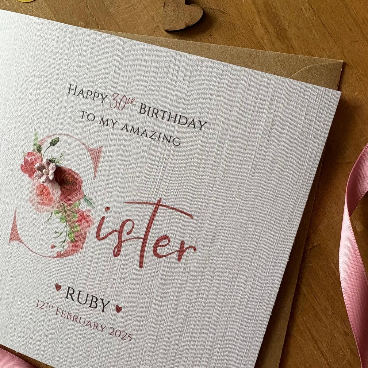 Personalised Sister Birthday Card - Rose Gold Floral S - photo 4