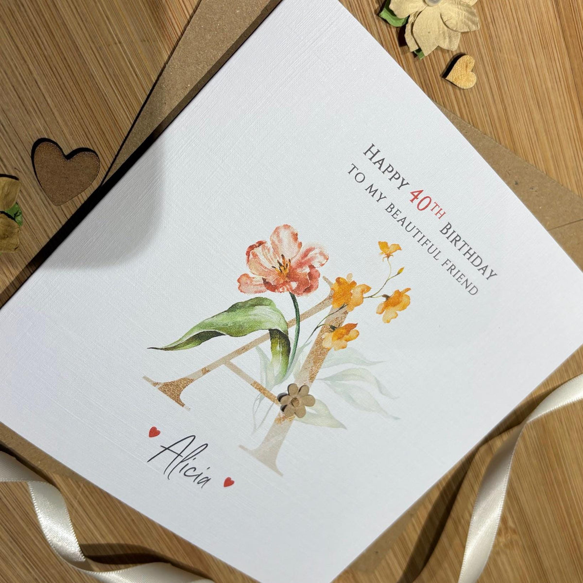 Personalised Birthday Card - Botanical Blush Initial - photo 4