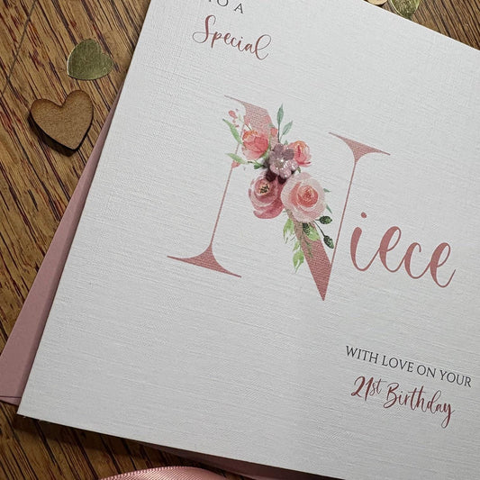 Personalised Niece Birthday Card - Rose Gold Floral N - photo 2