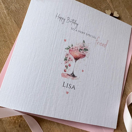Personalised Friend Birthday Card - Pink Cocktail & Hearts - photo 2