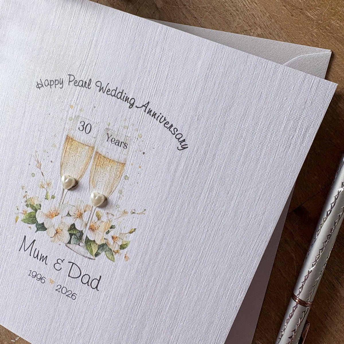 Personalised Pearl 30th Anniversary Card - Floral Champagne Glasses - photo 4