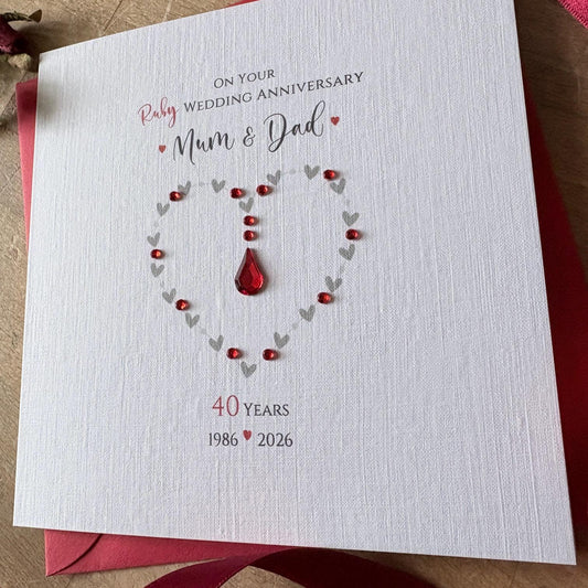 Personalised Ruby 40th Anniversary Card - Heart & Teardrop - photo 2