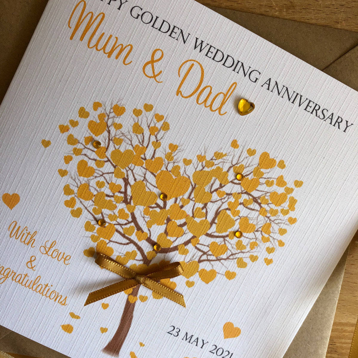 Personalised Golden 50th Anniversary Card - Gold Heart Tree - photo 5