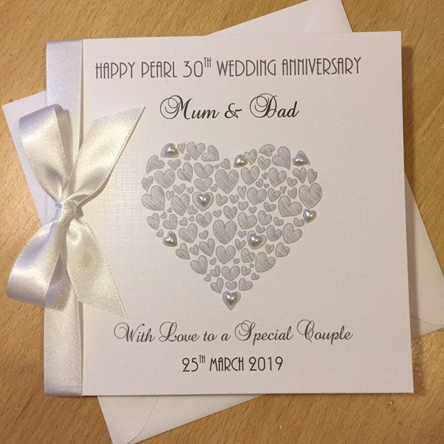 Pearl 30 Year Wedding Anniversary Card, Personalised Heart of Hearts
