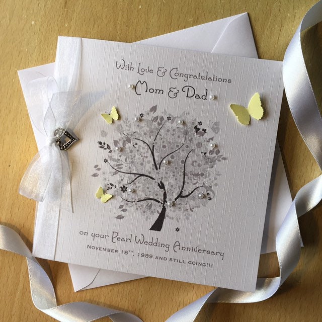 Pearl 30th Wedding Anniversary Card, Personalised Pearl Tree