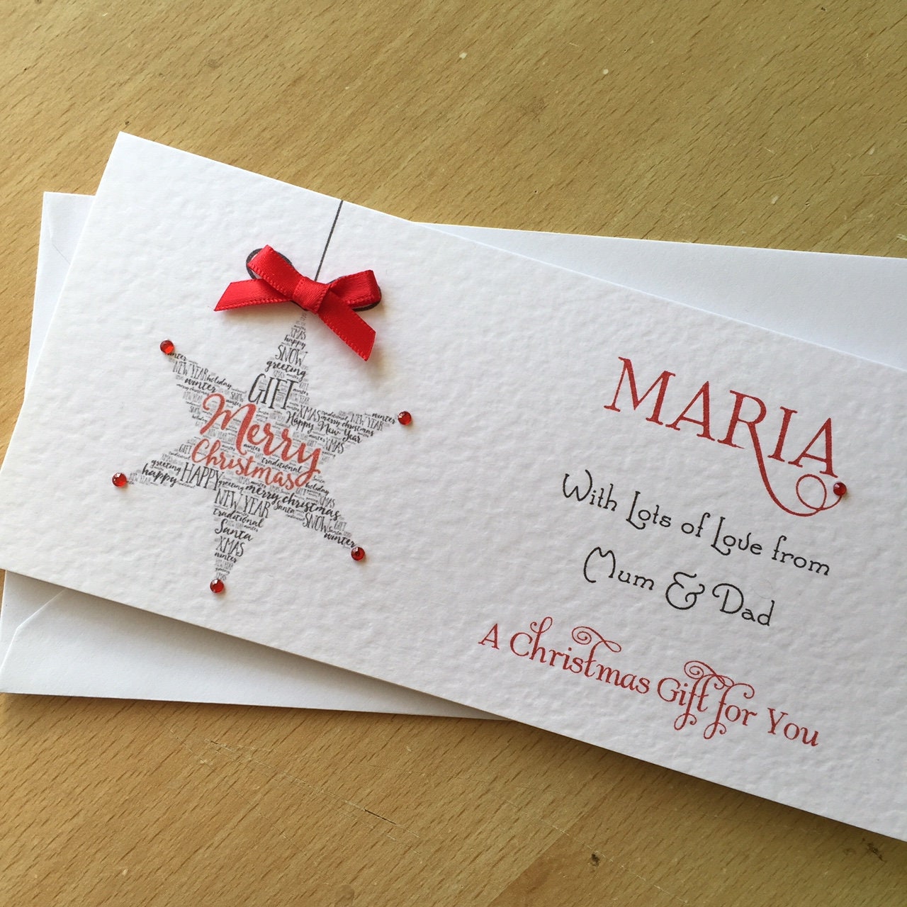 Personalised Christmas Star Money / Gift / Voucher Wallet with Crystals and Bow