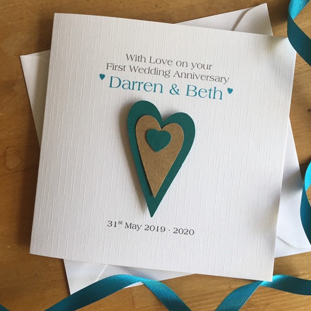 1st Wedding Anniversary Card, First Anniversary Paper - Layered Hearts