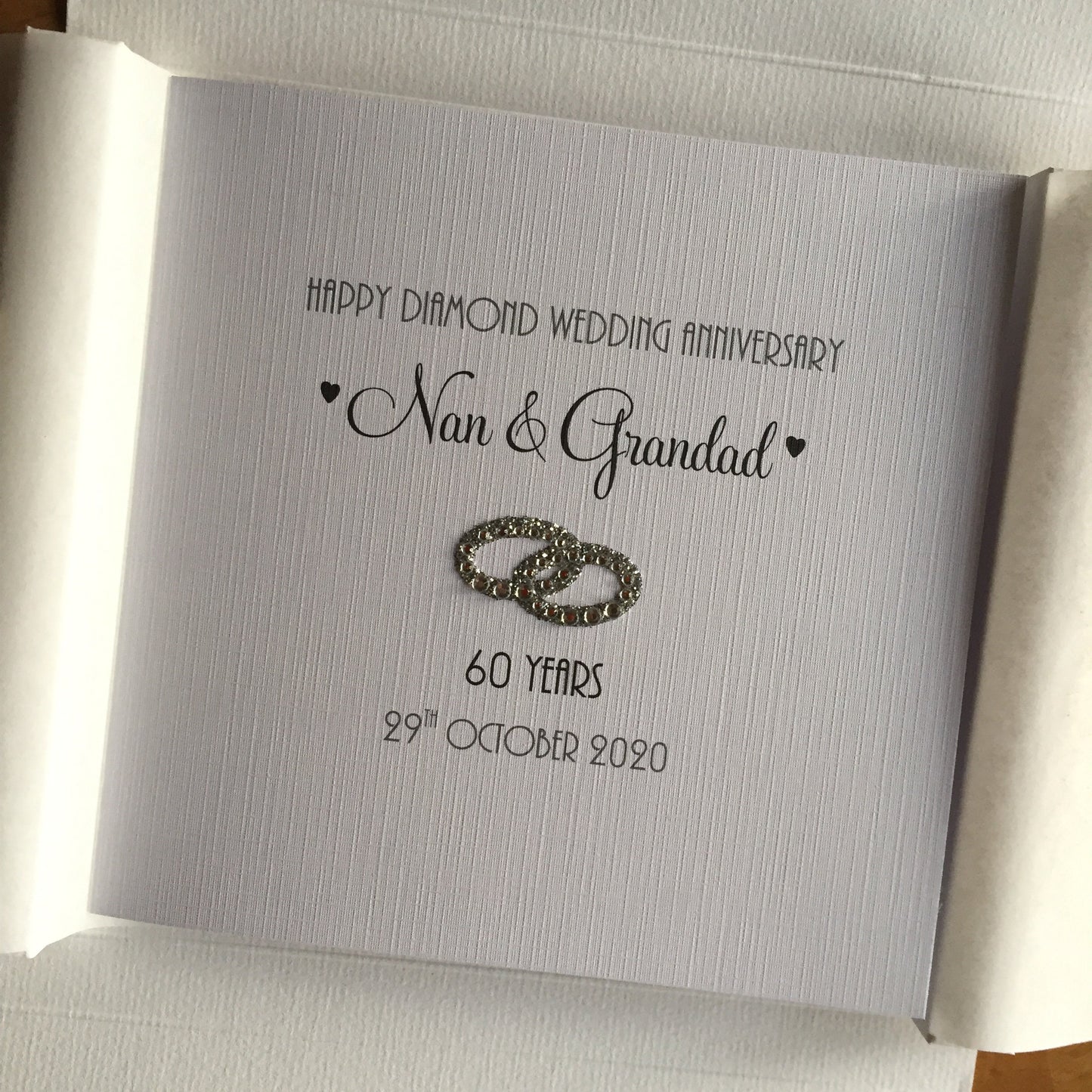 Diamond 60th or Platinum 70th Wedding Anniversary Card - Glitter & Diamante Rings