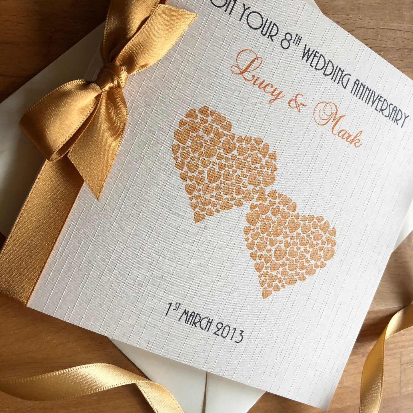 Personalised 8th Wedding Anniversary Card - Bronze - Heart of Hearts
