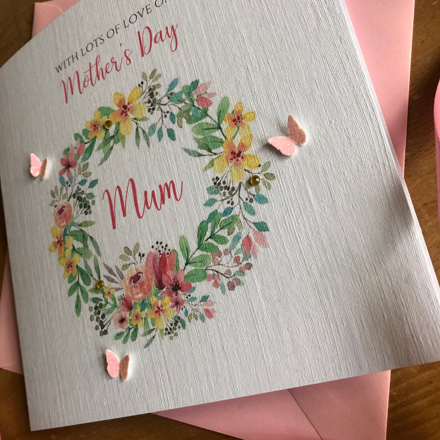 Personalised Mother's Day Card - Floral Wreath & Butterflies - Special Mum, Nan, Carer, any name
