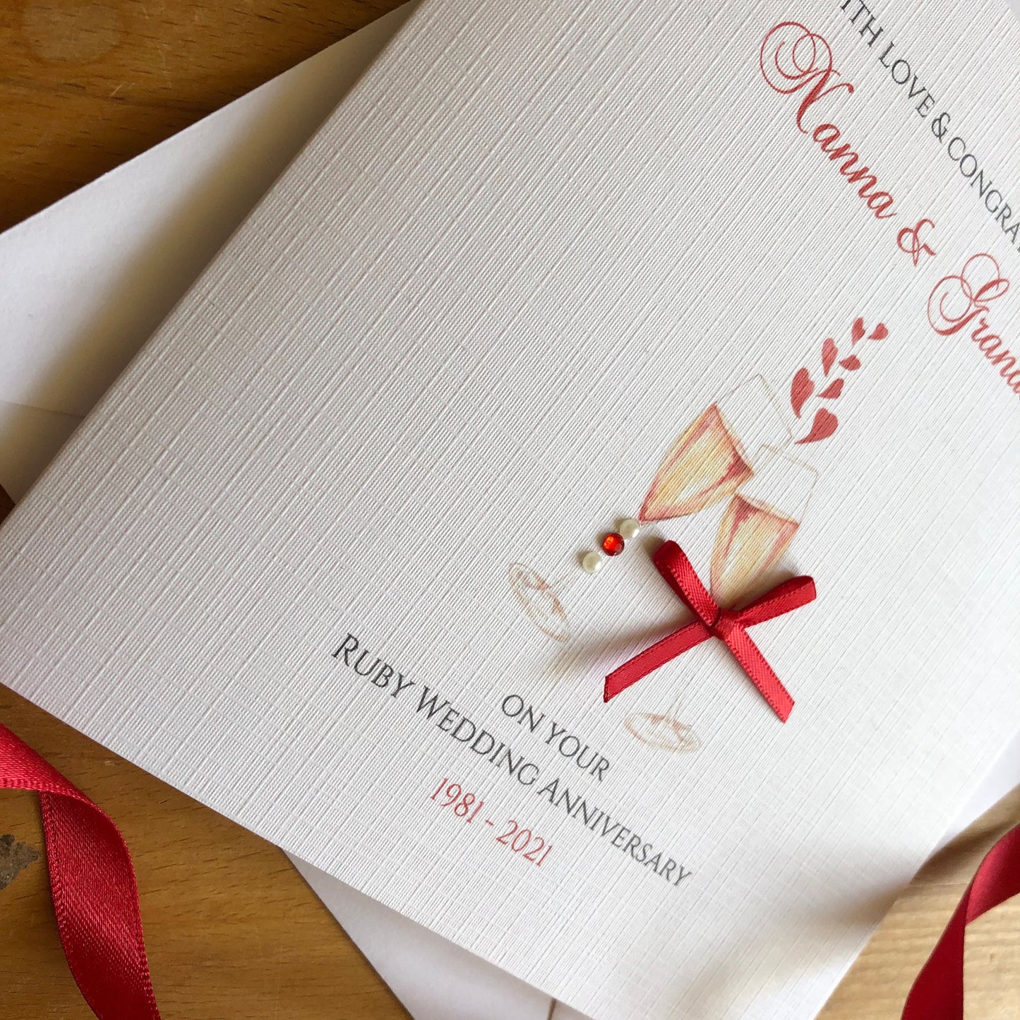 Ruby Wedding Anniversary Card, 40th Anniversary - Heart Champagne - Personalised