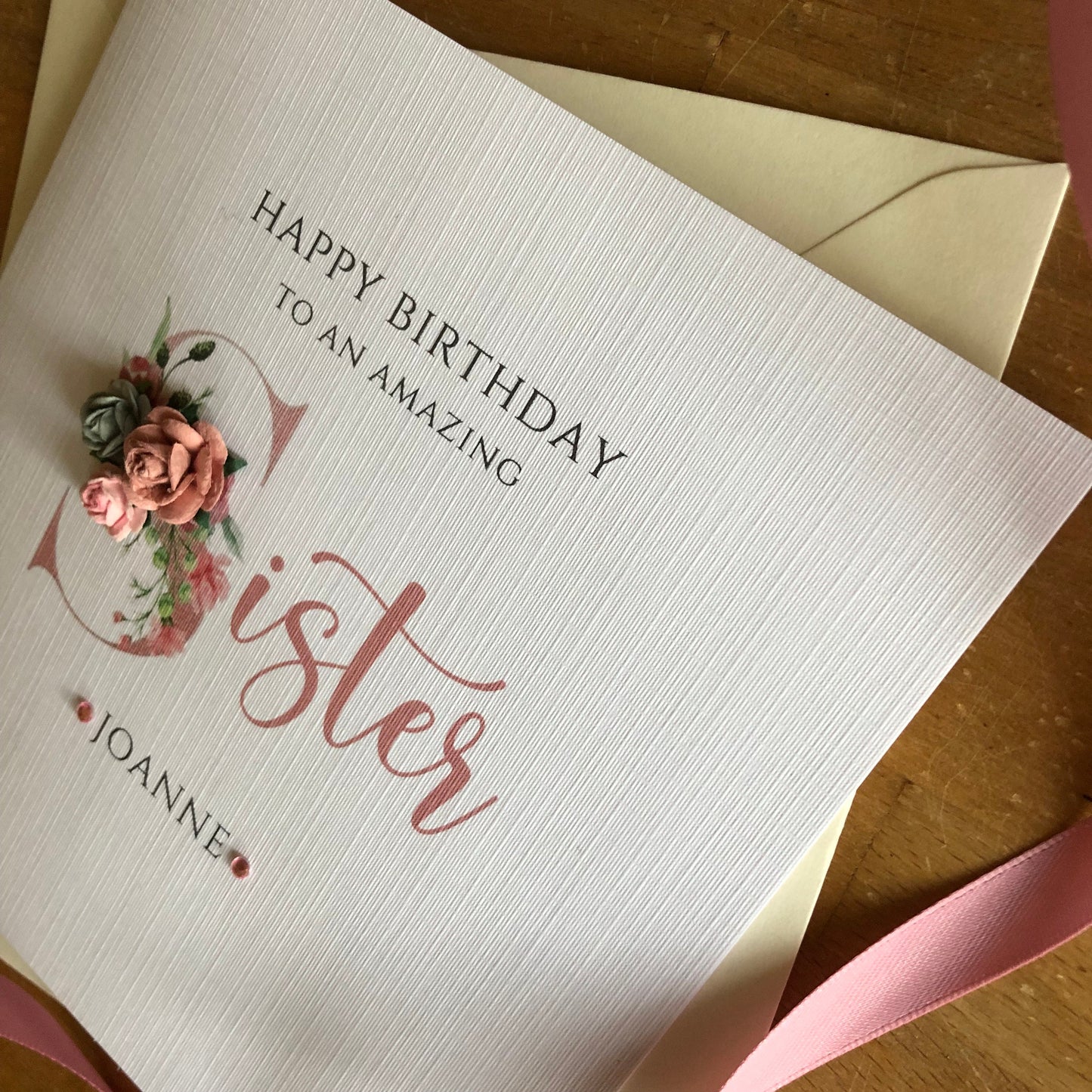 Personalised Birthday Card - Rose Gold Paper Rose Letter