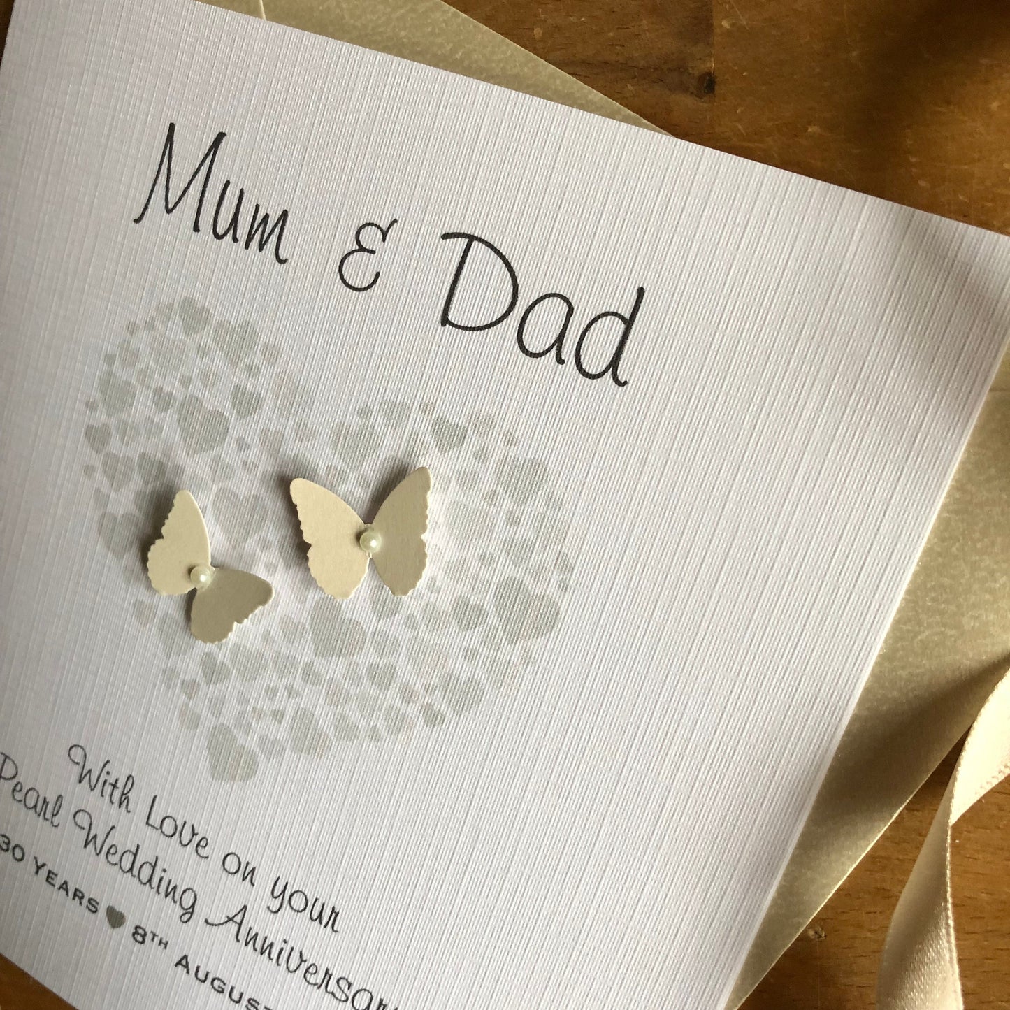 Pearl 30th Wedding Anniversary Card, Heart of Hearts Pearl Butterflies Personalised