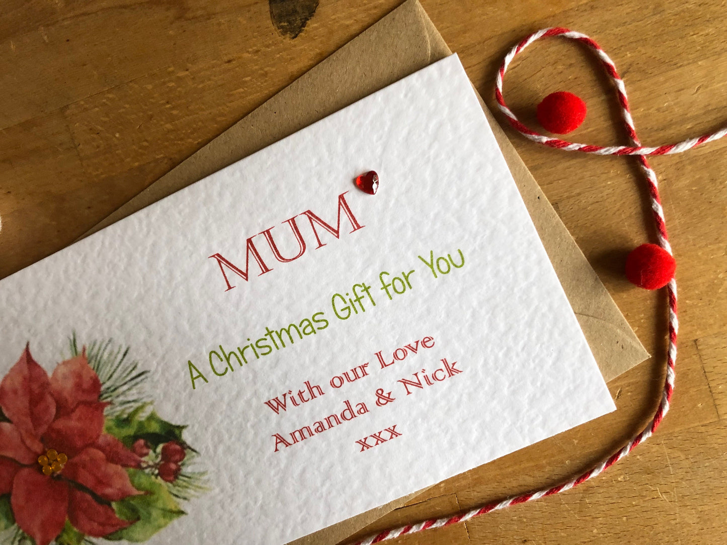 Personalised Christmas Poinsettia Money / Gift / Voucher Wallet - Money Wallet with Crystals and Bow
