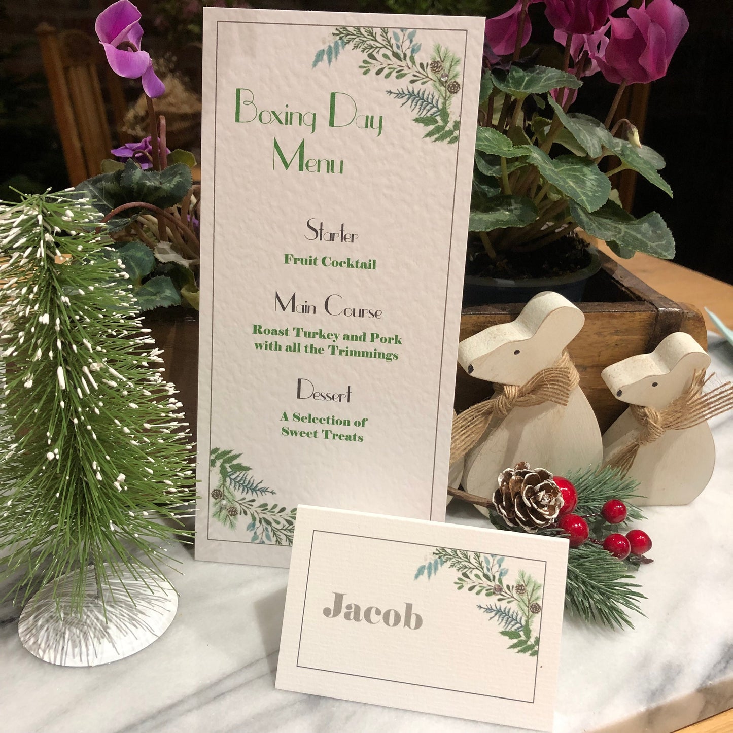 Personalised Christmas Table Menu Cards - Christmas Foliage