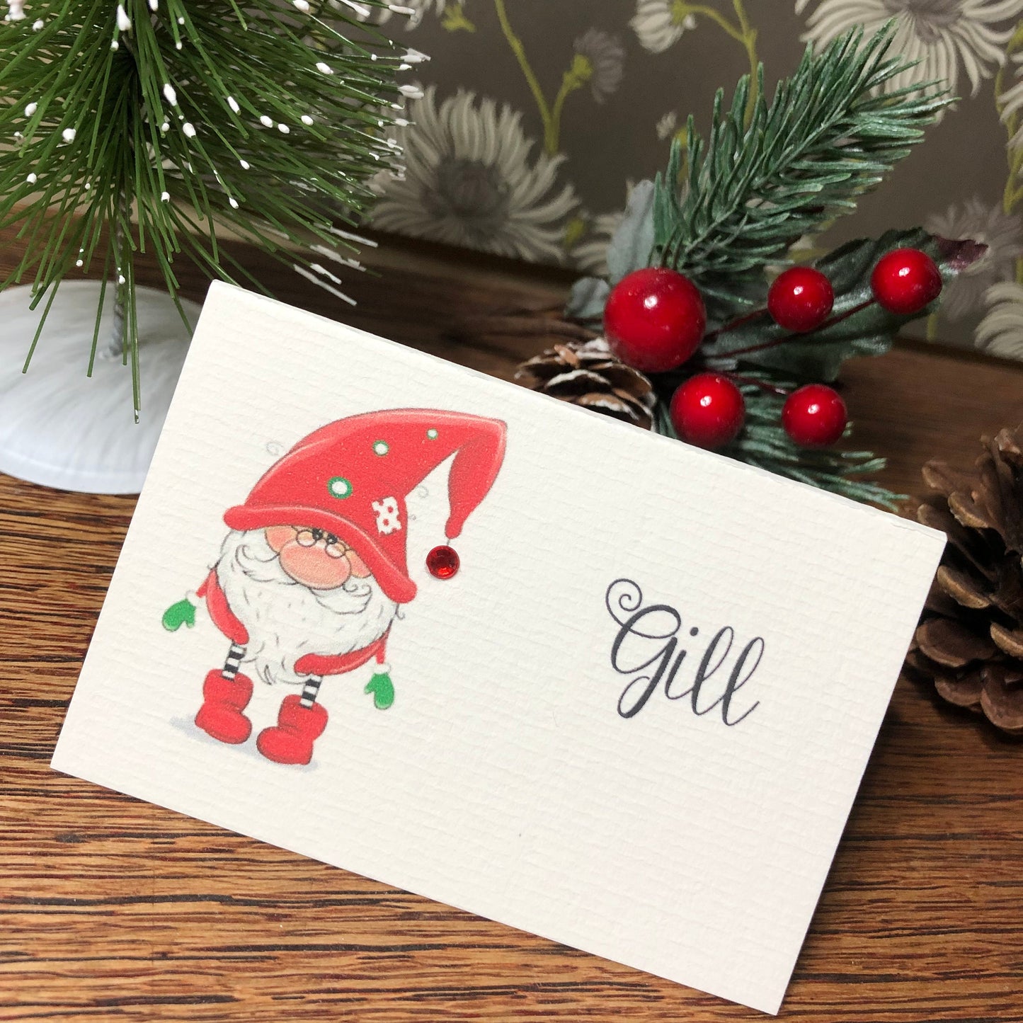 Personalised Christmas Table Name Cards - Christmas Elf - Red