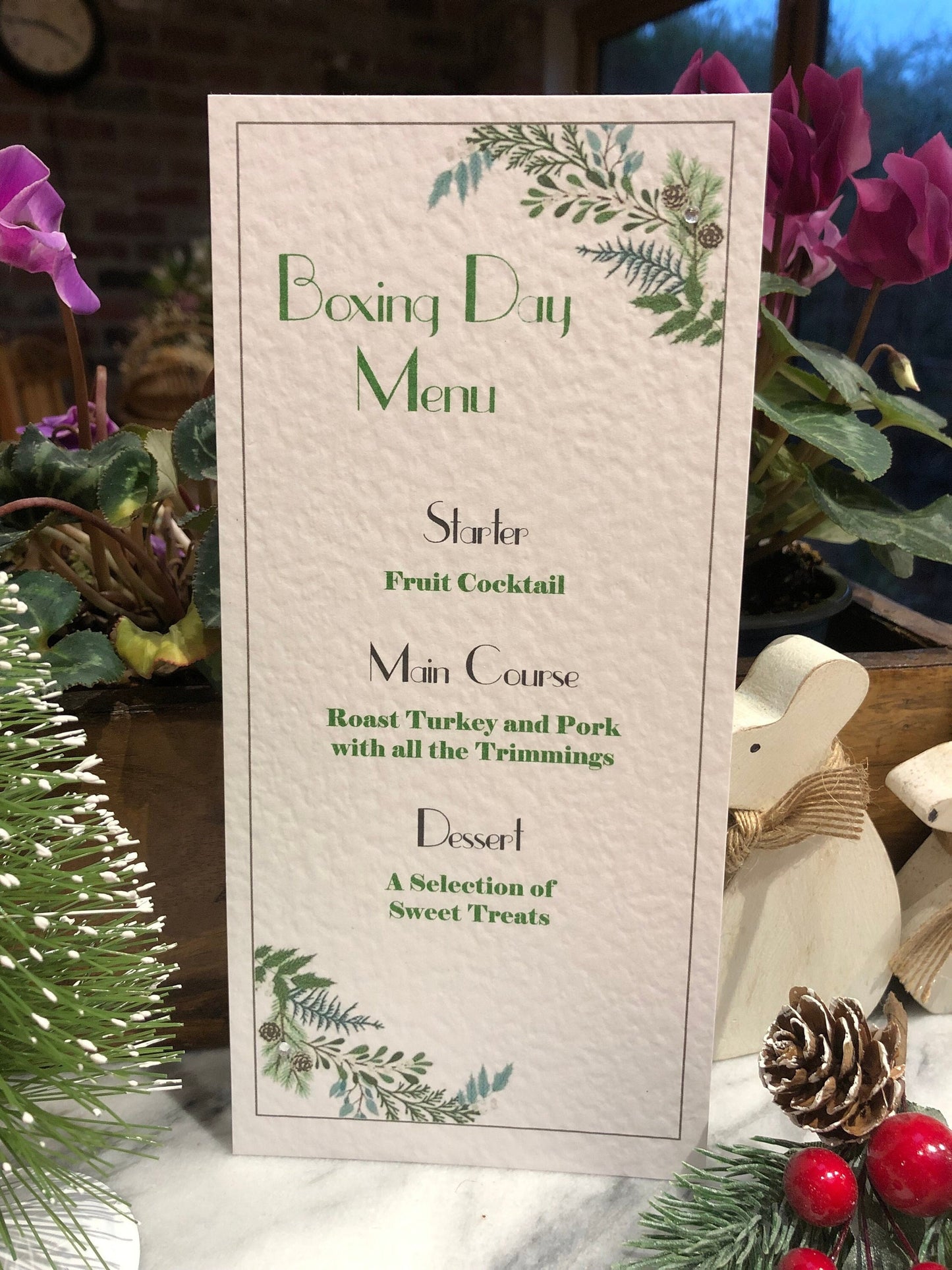 Personalised Christmas Table Menu Cards - Christmas Foliage