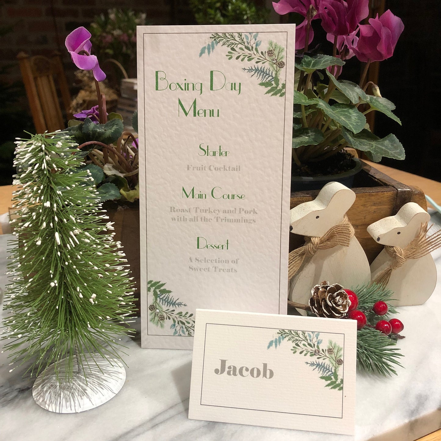 Personalised Christmas Table Name Cards - Christmas Greenery