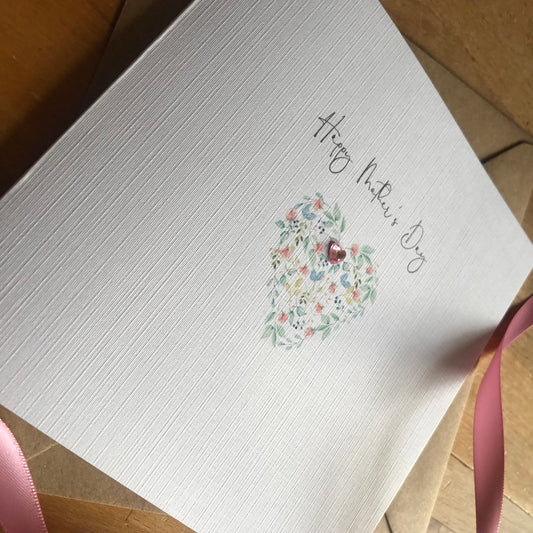 Personalised Mother's Day Card - Delicate Floral Heart - Special Mum, Nan, Carer, Step Mum
