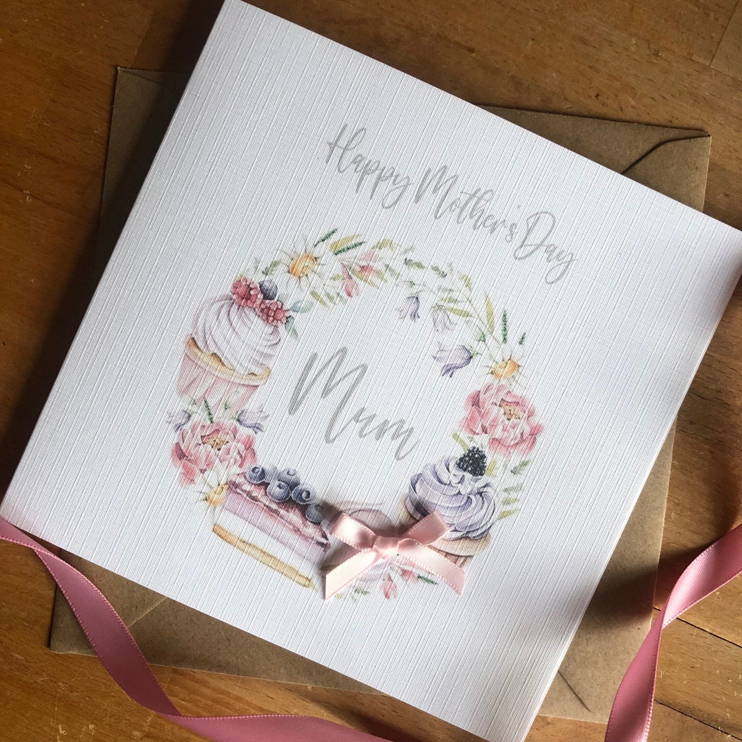 Personalised Mother's Day Card - Floral Cake Wreath - Special Mum, Nan, Carer, Step Mum
