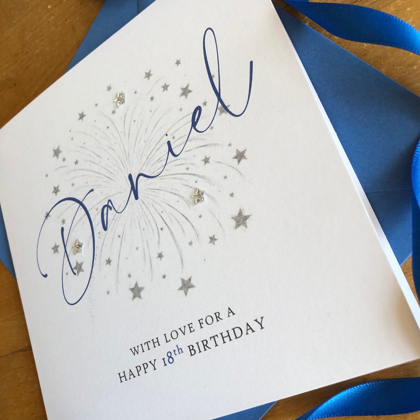 Silver Fireworks Birthday Card with Personalised Name