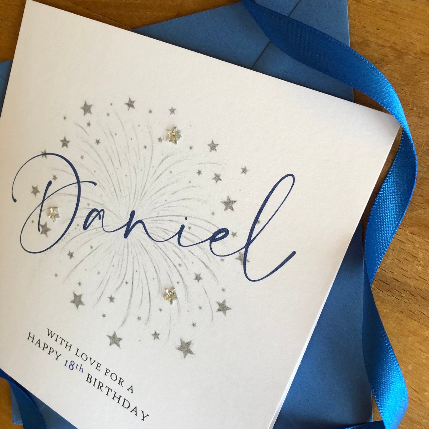 Silver Fireworks Birthday Card with Personalised Name