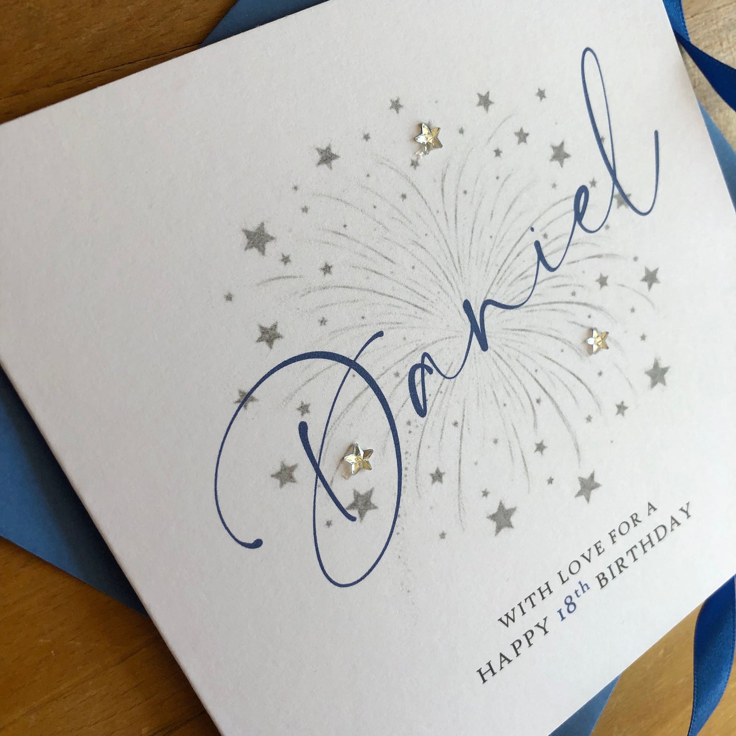 Silver Fireworks Birthday Card with Personalised Name
