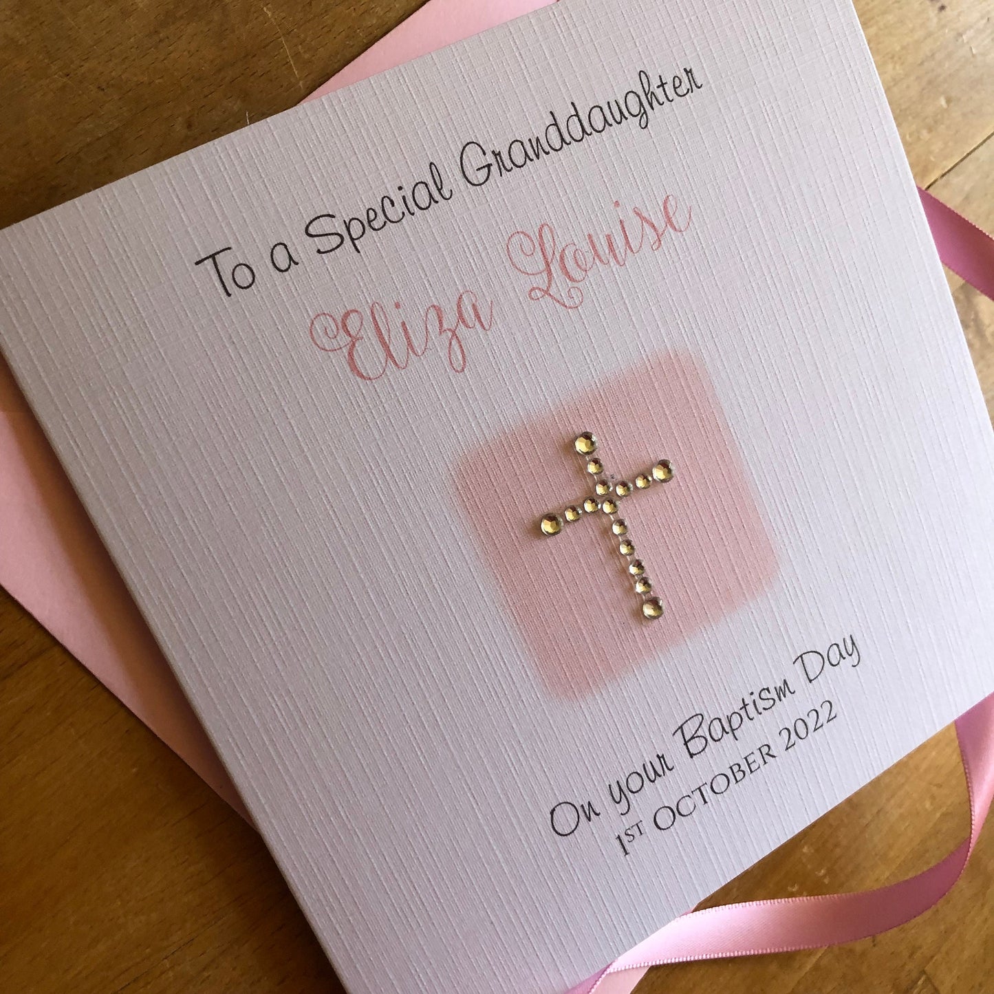 Personalised Christening Card - Diamante Cross - Granddaughter Baptism, Goddaughter, Daughter