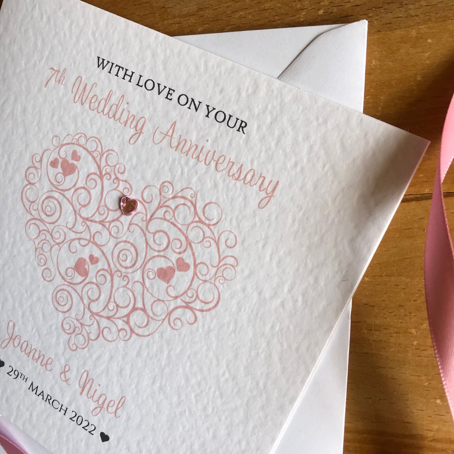 Wedding Anniversary Card - Scroll Heart - Personalised for any anniversary