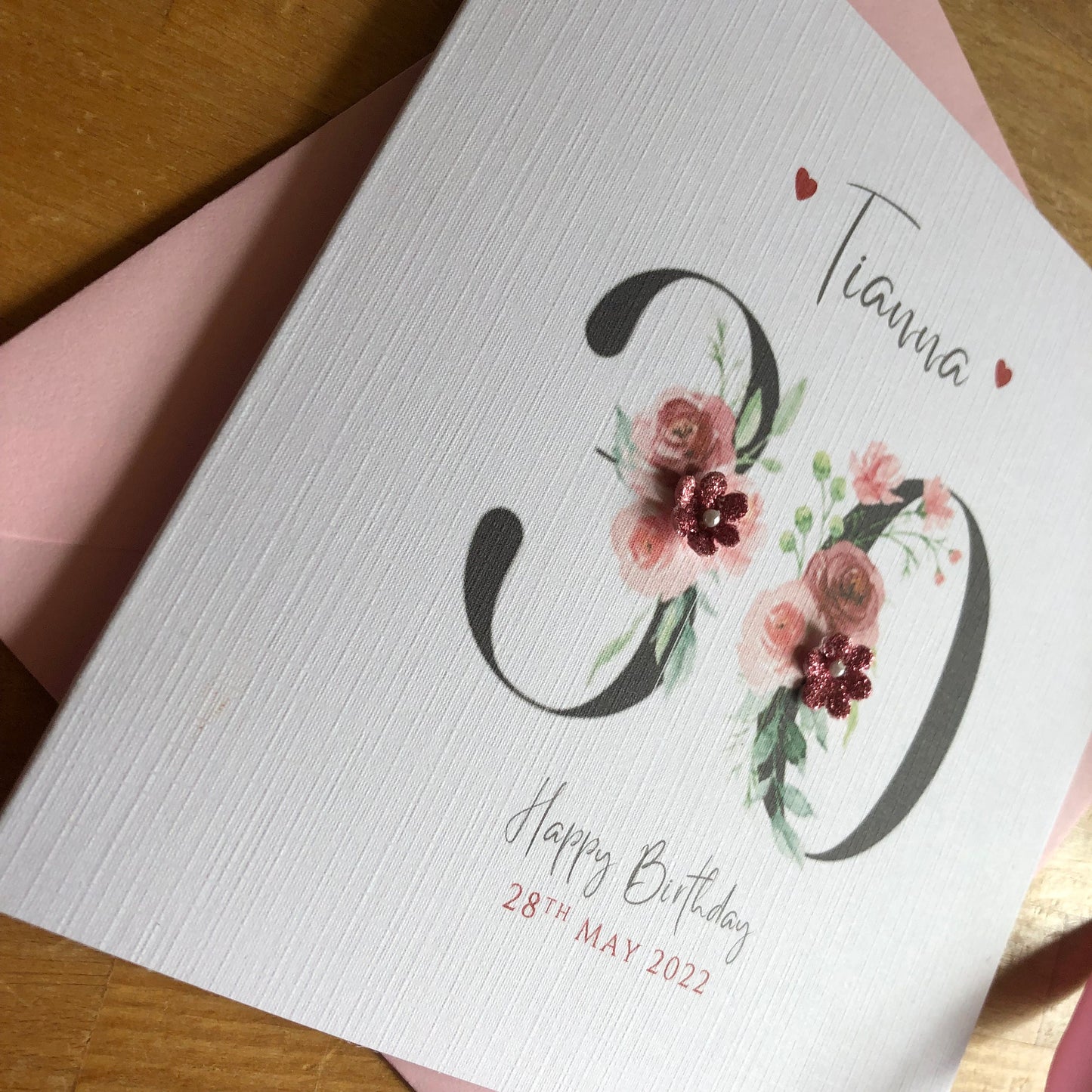 Personalised Birthday Card - Black & Dusky Pink Floral Numbers