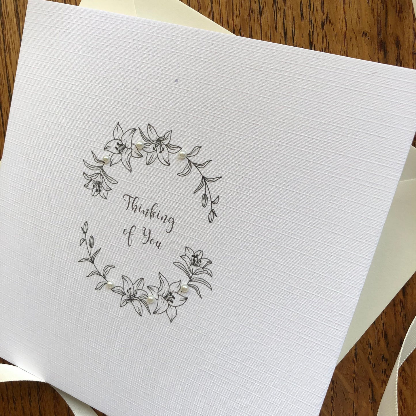 Thinking of You - Lily Wreath with Pearls - Sympathy, Illness, Bereavement